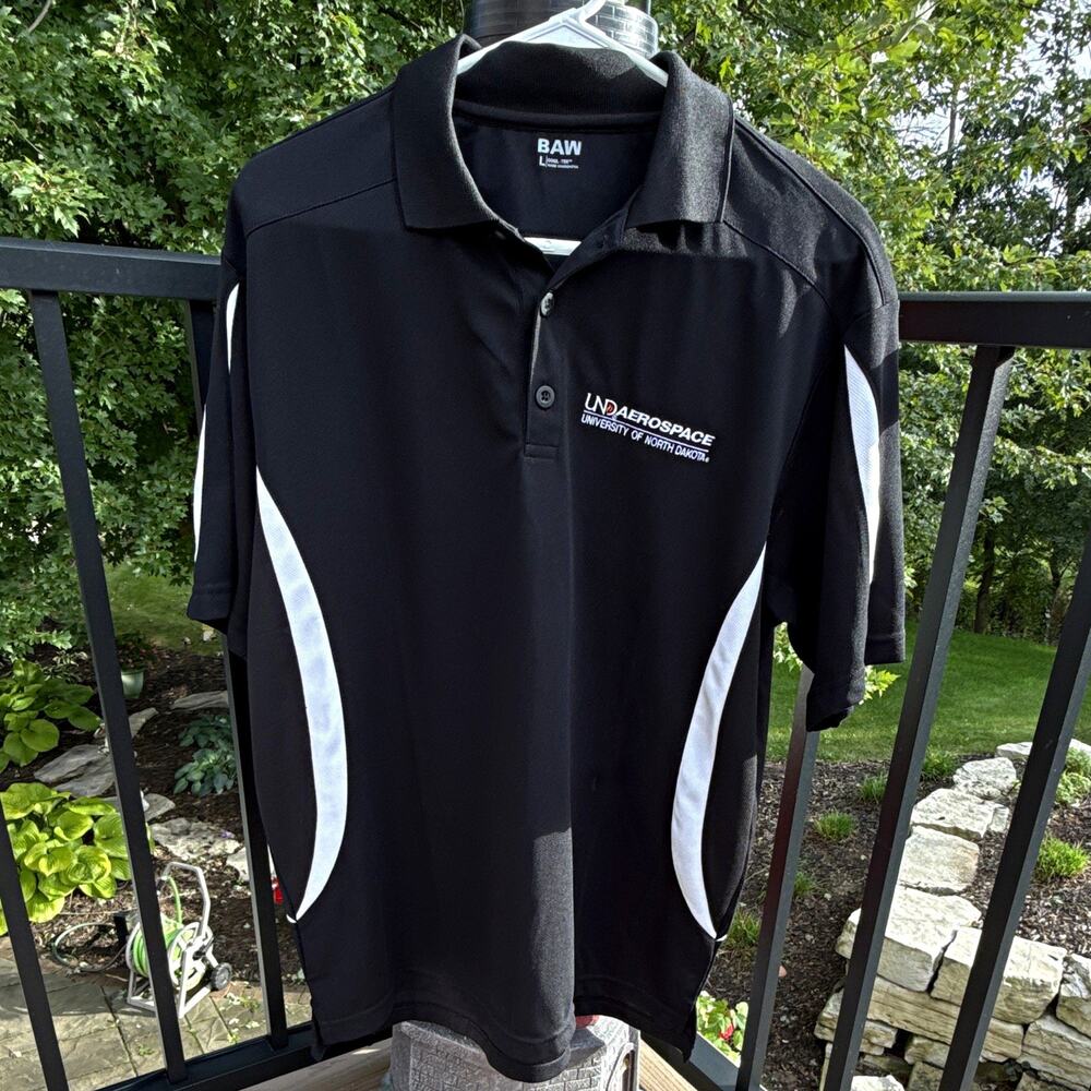 Cool-Tek Men's L Black/White UND Aerospace Embroidered Logo Polo Shirt